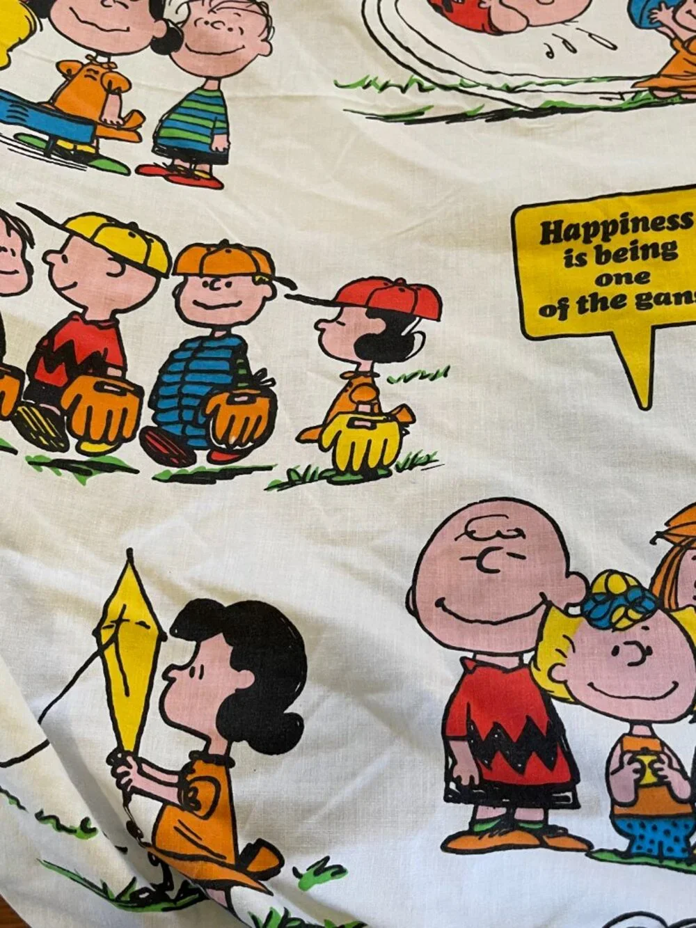 1971 Peanuts Twin Flat Bed Sheet/Pillow Case “Happiness Is Being 1 of the Gang”